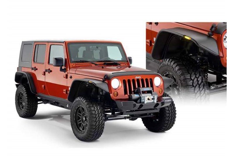 Front and rear fender flares standard coverage Bushwacker Flat Style Wrangler JK 4 Door 07-18