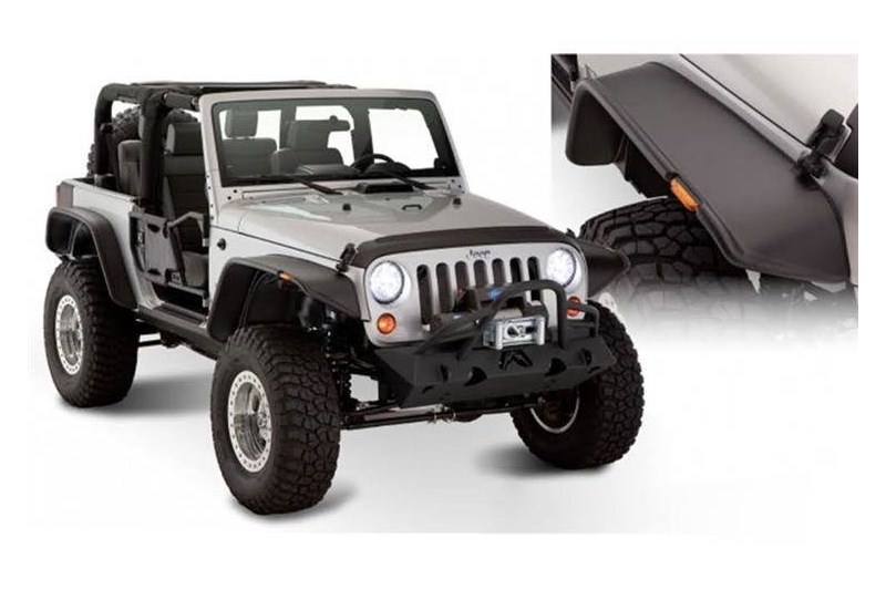 Front and rear fender flares standard coverage Bushwacker Flat Style Wrangler JK 2 Door 07-18