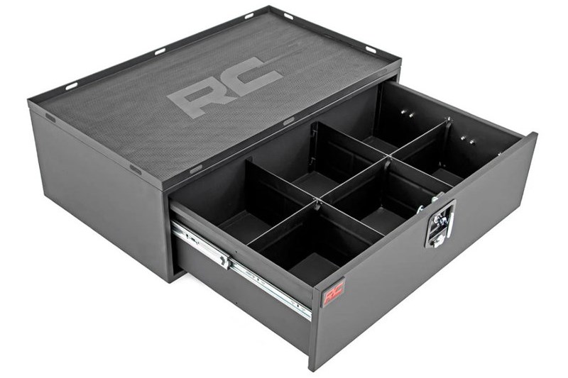 Metal storage box with slide out lockable drawer Rough Country Wrangler JL