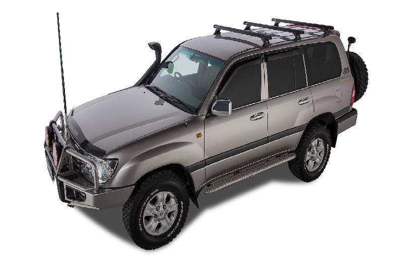 Heavy Duty RCH Black 3 Bar Roof Rack TOYOTA LandCruiser 100 Series 4dr 4WD 03/98 to 10/07 - The Heavy Duty RCH High Locking Leg roof rack system is specifically moulded to fit a select range of vehicles which feature factory mounting points. By attaching via your vehicles mounting points, you can be assured of a perfect fit.