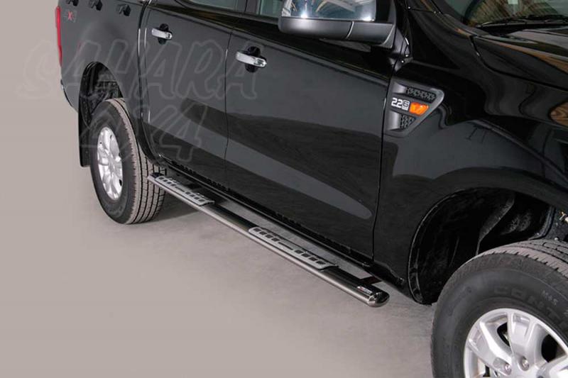 Estribos en tubo inox, sección oval, con pisantes. Tipo DSP para Ford Ranger 2012- (doble cabina)
