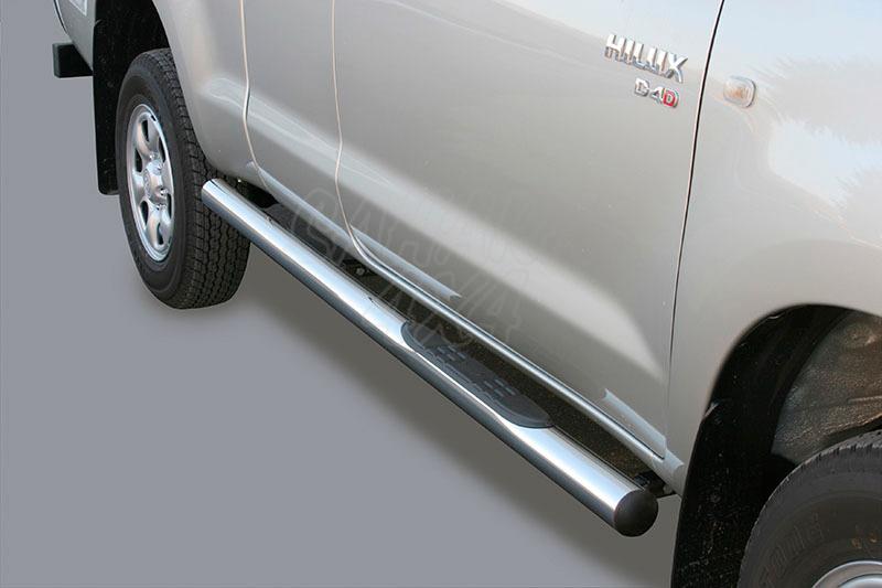 Pareja de estribos en tubo inox Ø76mm, con pisantes para Toyota Hilux Vigo 2005-2016 - Para Extra cabina