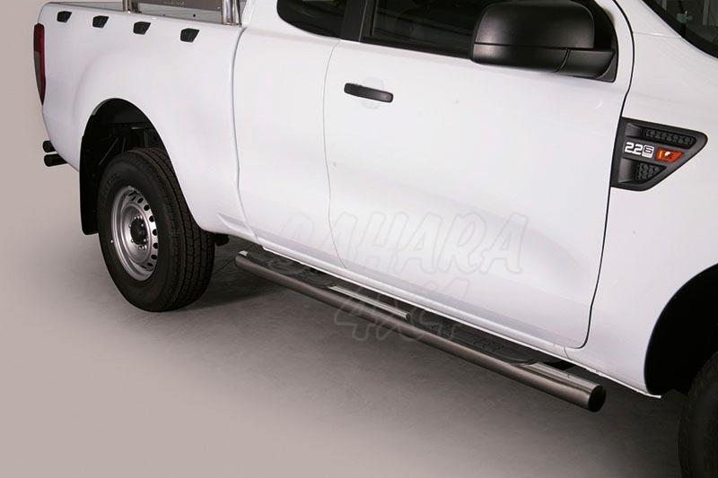 Estribos en tubo inox 76mm, con pisantes para Ford Ranger 2012- - (extra cabina) 