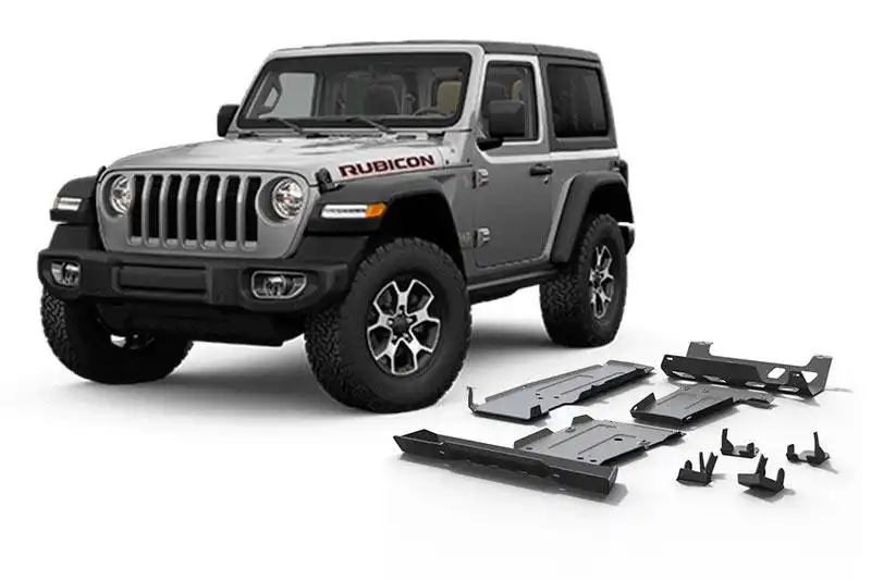 Kit de protecciones de bajos RIVAL aluminio 6mm Wrangler JL 2 puertas (6 piezas, parachoques origen)