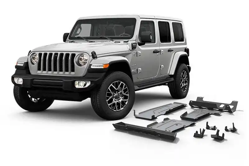 Kit de protecciones de bajos RIVAL aluminio 6mm Wrangler JL 4 puertas (6 piezas, parachoques origen)