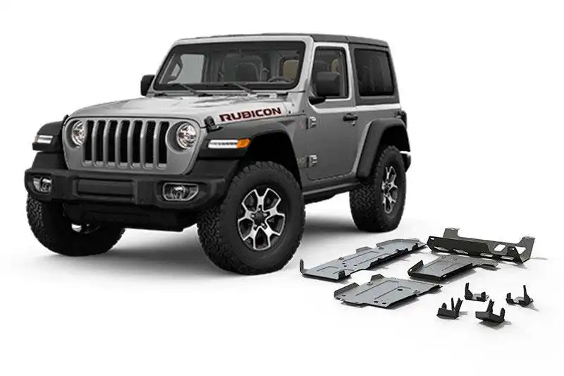 Kit de protecciones de bajos RIVAL aluminio 6mm Wrangler JL 2 puertas (5 piezas, parachoques origen)