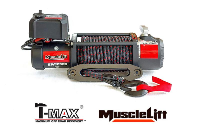 Cabestrante T-MAX Muscle-Lift MW9500 12V de 4305kg cable de plasma enfundado - Caja de Reles Separada 4305kg  de arrastre ,Cable de fibra enfundado