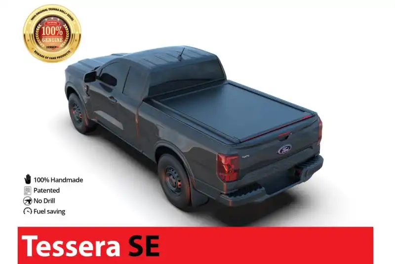 Tapa enrollable Tessera SE en negro mate Ford Ranger (P703) 2023+ - Para Extra cabina , compatible con o sin Roll Bar original