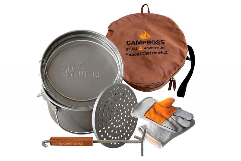 Paquete de cocina All 4 Adventure CampBoss  - Un juego de utensilios de cocina de alta calidad. Todo lo que necesita para cocinar y comer se puede colgar en el campamento y enrollar de forma segura para un transporte seguro y sin ruidos.