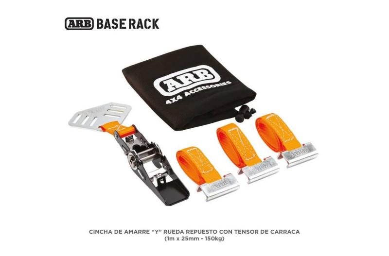 Y-lashing strap with ratchet tensioner for spare wheel 1 m x 25 mm - Valid for ARB Base Rack *Select configuration