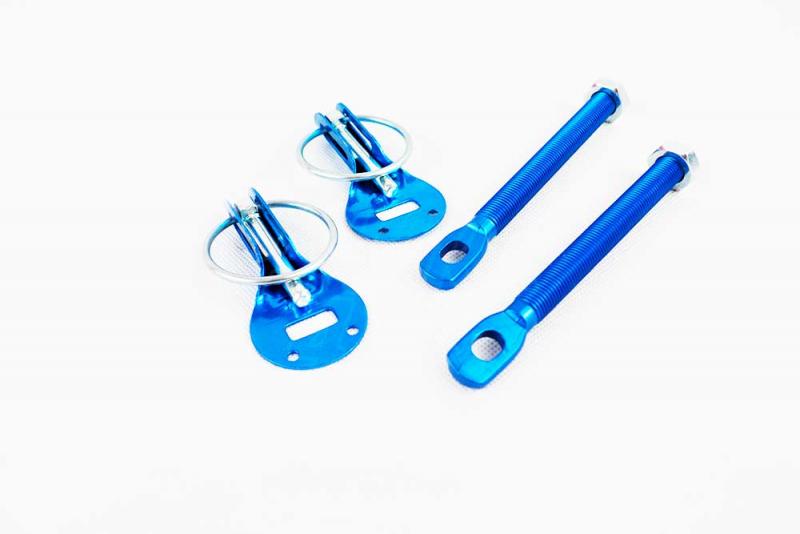 Competition Bonnet Pin Kit (Blue) - Quick release slide action for securing bonnets and tailgates.