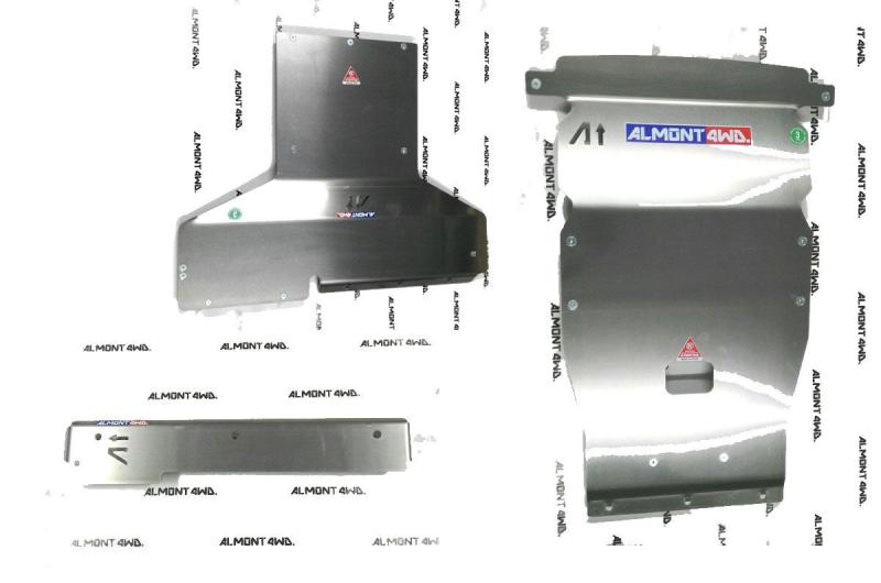 Pack Protectores Almont 4WD Land Rover Defender: Frontal+Cambio+Amortiguadores Traseros