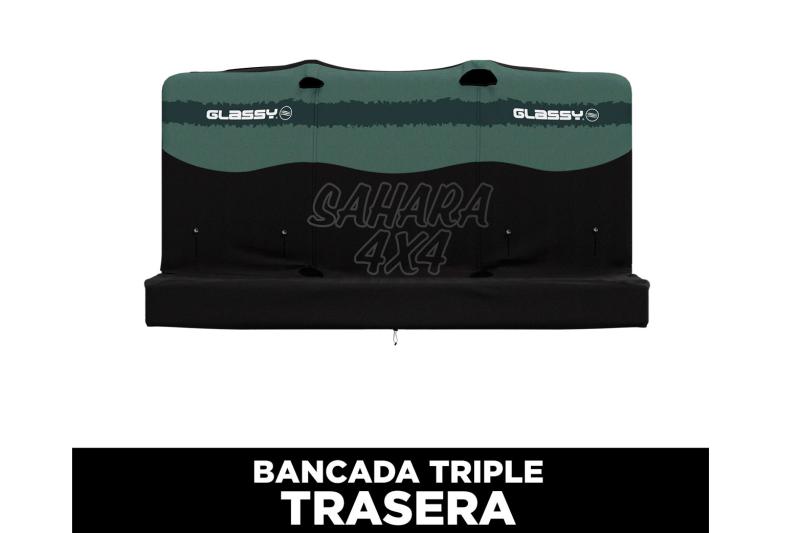 Funda de asiento triple trasera impermeable GLASSY Army (Verde militar y negro)