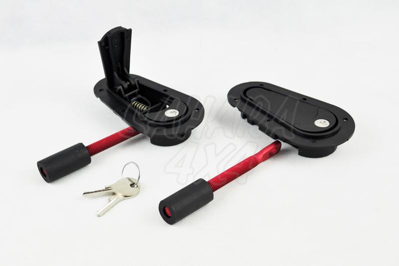 Plus Flush Locking Kit (inferior) - Fast and modern way to ensure opening bonnets, tailgates or panels. With lock to increase the security of our closing hood. Mounted at the bottom of the surface.