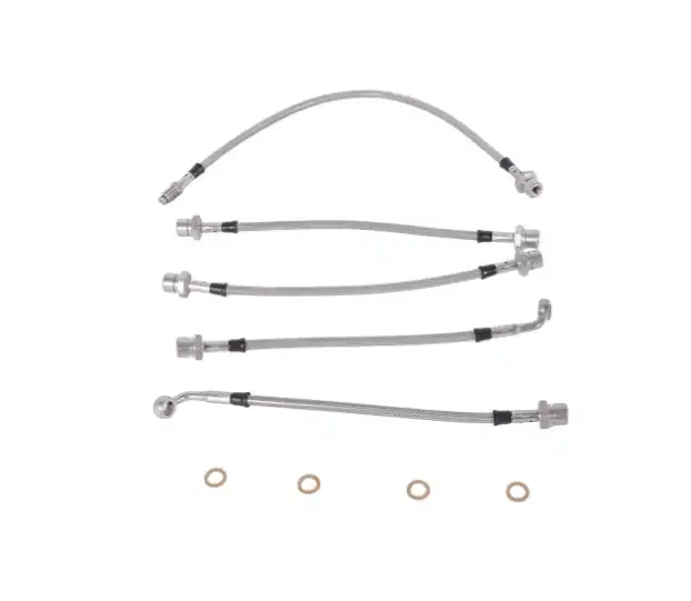 Metallic brake line +5cm for Toyota Land Cruiser 90/95 - Set of coated stainless reinforced brake hoses (front and rear)