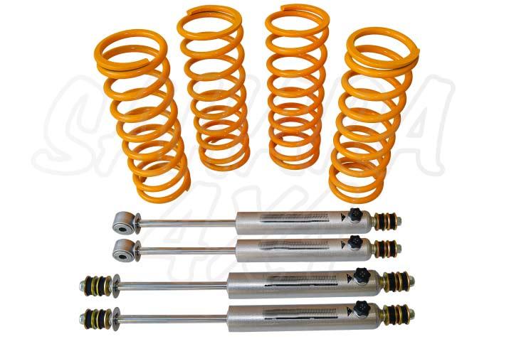 Kit de suspensin +5cm para Land Rover Defender 90/Discovery/Range - El Kit consta de 4 Amortiguadores REGULABLES, 4 Muelles. 