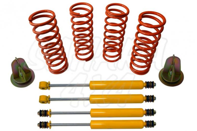 Kit de suspensin ECO HD +5cm para Land Rover Defender 90/Discovery/Range - El Kit consta de 4 Amortiguadores, 4 Muelles y conos traseros. Seleccione su configuracin.