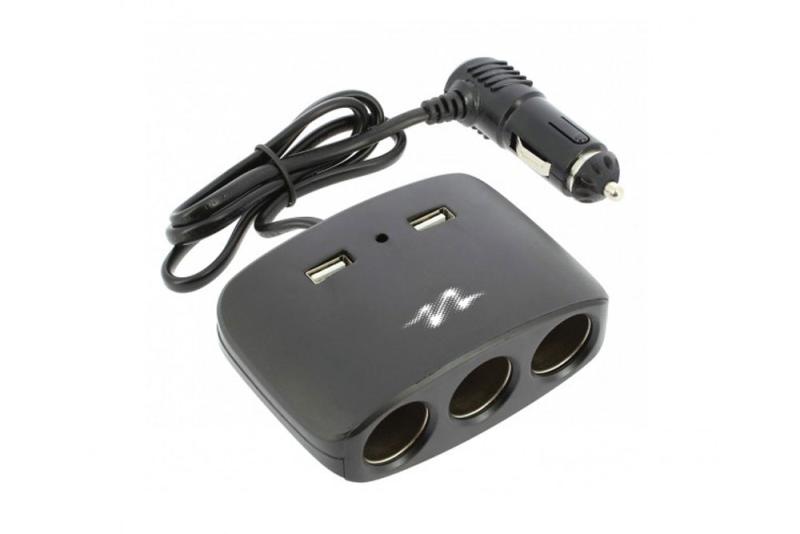 Enchufe triple mechero 12v negro + USB