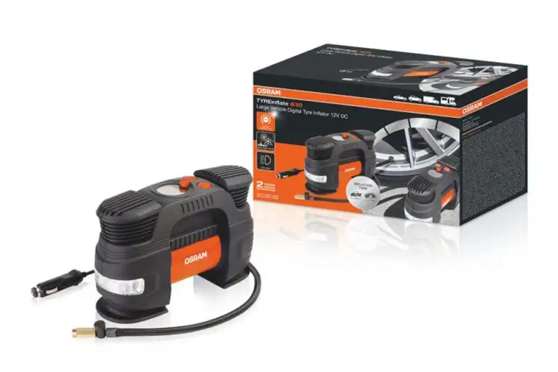 TYREinflate 830 - Quickly get your tyres up to their optimum pressures with the OSRAM TYREinflate 830. Thanks to the 4-metre power cable, it can easily access all four tyres and just plugs into your vehicles 12V socket. This is great for driving on soft sand, gravel, or rocks, where you must deflate and inflate tyres.  