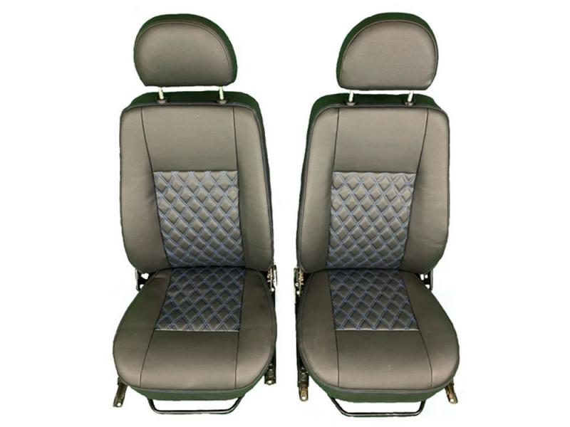 Double Diamond Defender PUMA Seat Retrim Kit White on blue color - Pairt front seat covers 