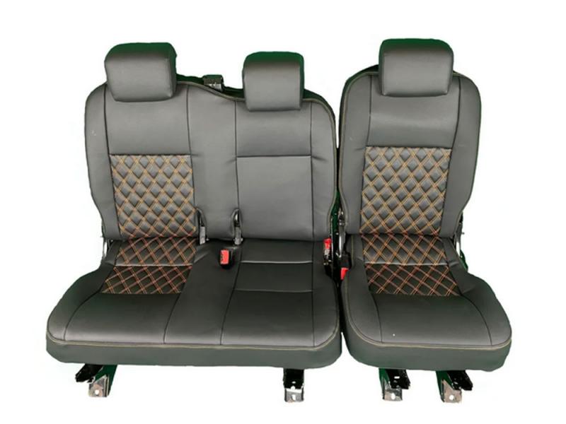 Kit de tapicera de asiento Double Diamond Defender PUMA traseros color Naranja Negro - Kit fundas 2 fila