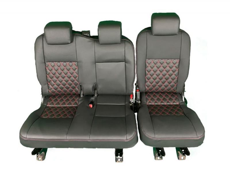 Kit de tapicera de asiento Double Diamond Defender PUMA traseros color rojo Negro - Kit fundas 2 fila