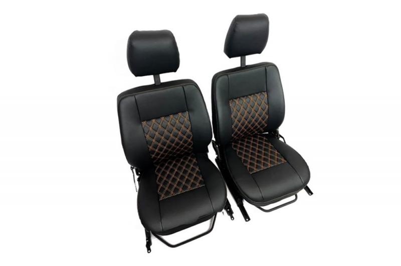 Kit de tapicera de asiento Double Diamond Defender color naranja en negro - Pareja de fundas de asiento