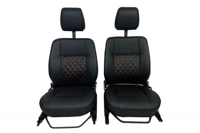 Kit de tapicera de asiento Double Diamond Defender color Rojo en negro - Pareja de fundas de asiento