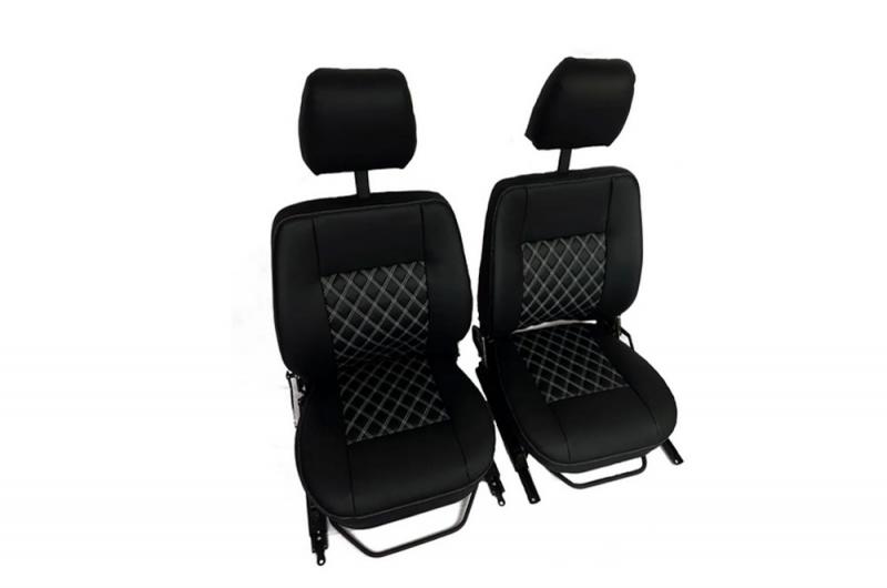 Kit de tapicera de asiento Double Diamond Defender color blanco en negro - Pareja de fundas de asiento