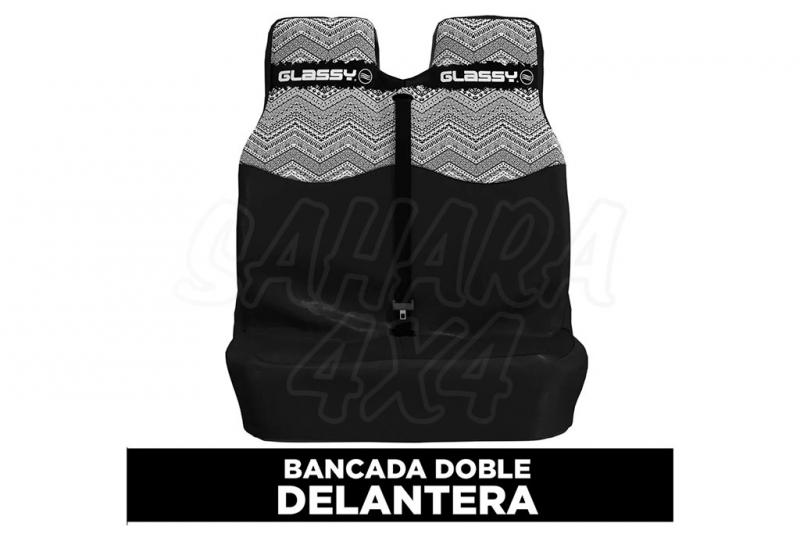 Funda de asiento doble delantera impermeable GLASSY Etnica (Blanco y negro) - * Comprobar medidas y compatibilidad en detalles. Precio por unidad.