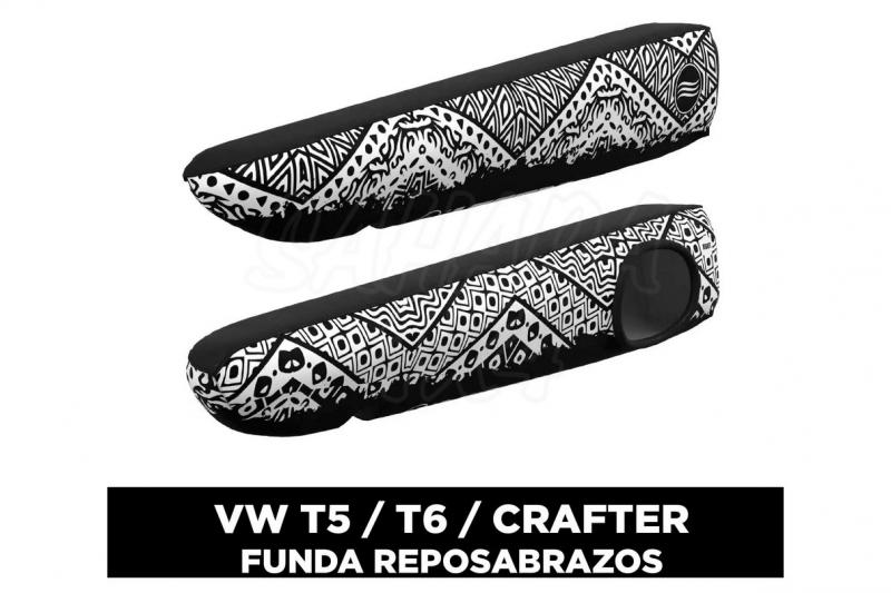 Funda reposabrazos VW T5/T6/Crafter impermeable GLASSY Etnica (Blanco y negro)