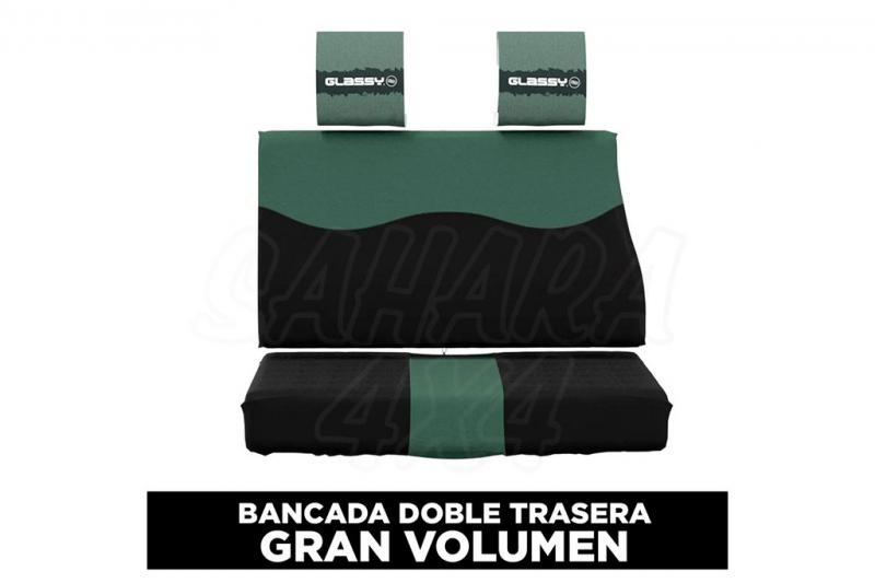 Funda de asiento doble trasera impermeable para gran volumen GLASSY Army (Verde militar y negro) - * Comprobar medidas y compatibilidad en detalles. Precio por unidad.