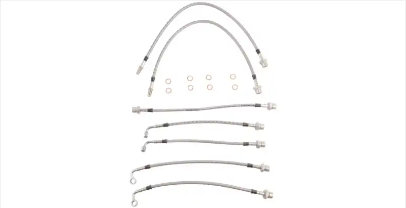 Metallic brake line +7cm for Toyota Land Cruiser 80/105 - Set of coated stainless reinforced brake hoses (front and rear)
