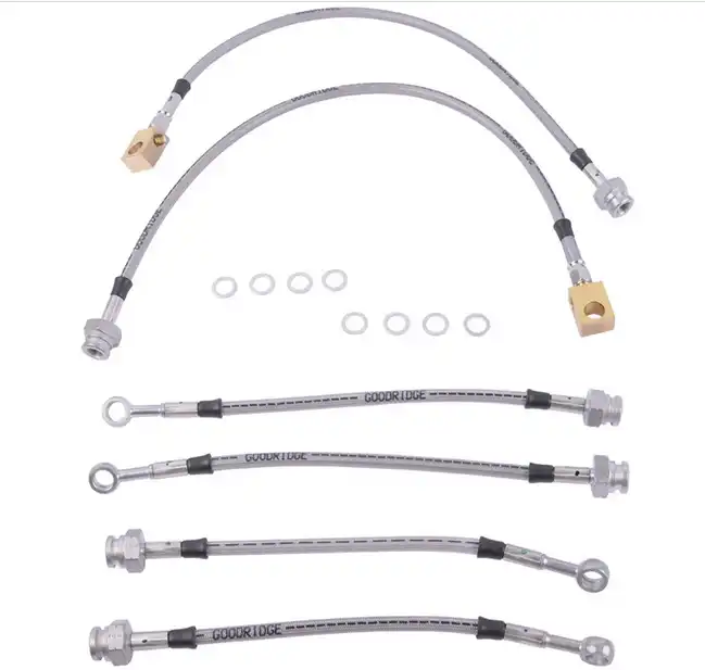 Metallic brake line +10cm for Nissan Patrol GR Y60 - Set of 4 coated stainless reinforced brake hoses (front and rear)