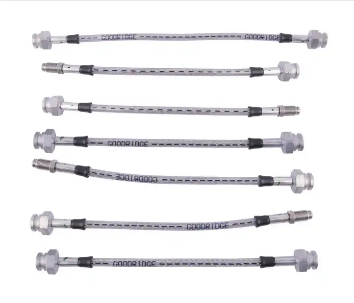 Metallic brake line +5cm for Mitsubishi Montero II - Set of coated stainless reinforced brake hoses (front and rear)