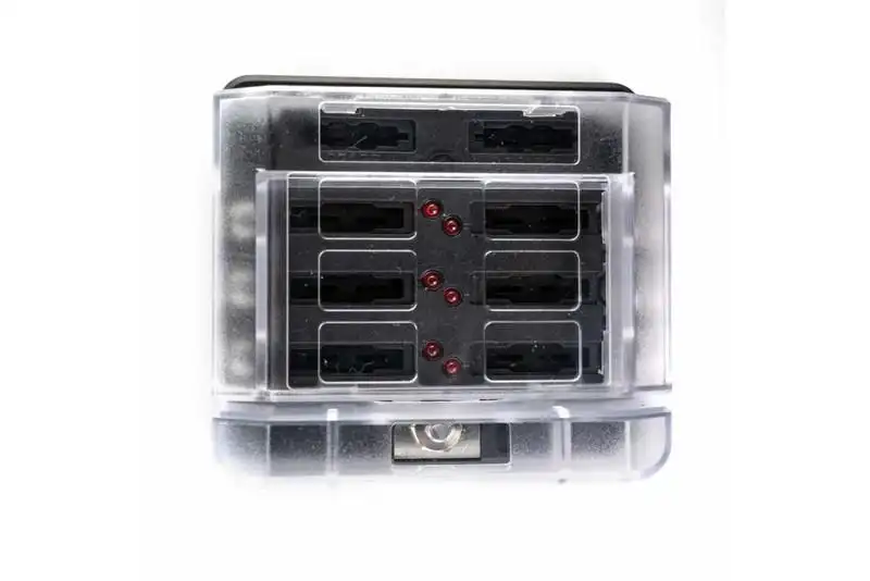 Portafusibles de 6 posiciones 12/24 V M4 100 A, indicador LED de fallo