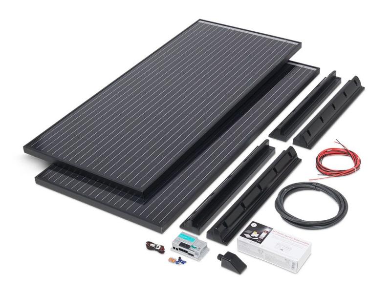 Dometic Bttner MT 340MC-2MC Kit  - This BLACK LINE complete system works with two powerful 170 watt glass modules. Thanks to multi-cell technology, it offers optimal energy yield in all weather conditions. Because it has twice as many solar cells as usual.