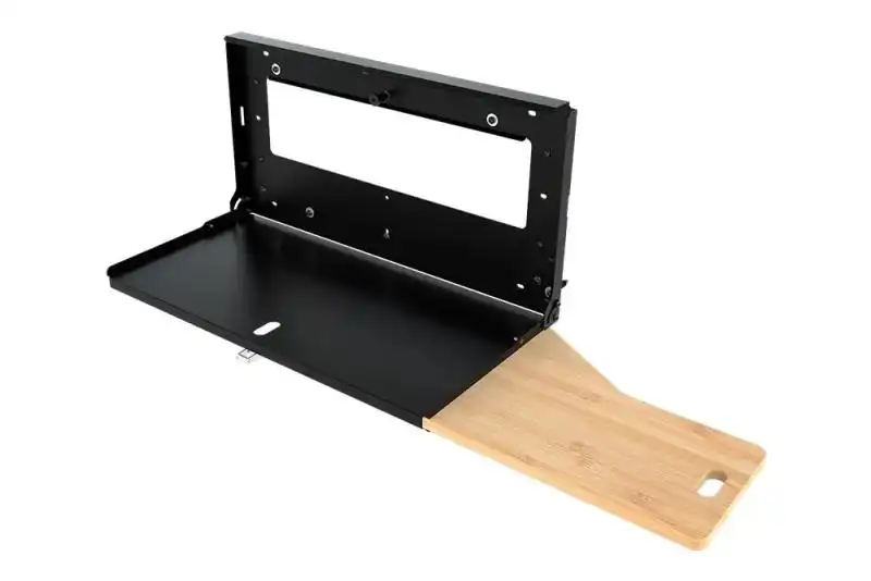 Ford Bronco (2021-Current) Drop Down Tailgate Table - Create an instant working or food-preparation surface with the convenient Drop Down Tailgate Table. It mounts directly to the rear swing door of your Ford Bronco and offers ample flat surface. The primary tray has a surface area of 648mm (25.5